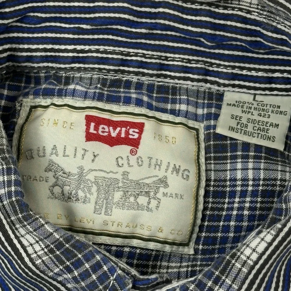 Vintage Levi's Button Up Shirt Mens Large Blue Plaid Blue Tab Long Sleeve Cotton - Picture 7 of 11